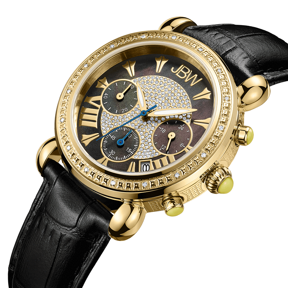 Men's JBW Saxon 1/6 CT. T.W. Diamond 18K Gold Plate Strap Watch with  Gold-Tone Dial (Model: JB-6101L-10D) | Zales